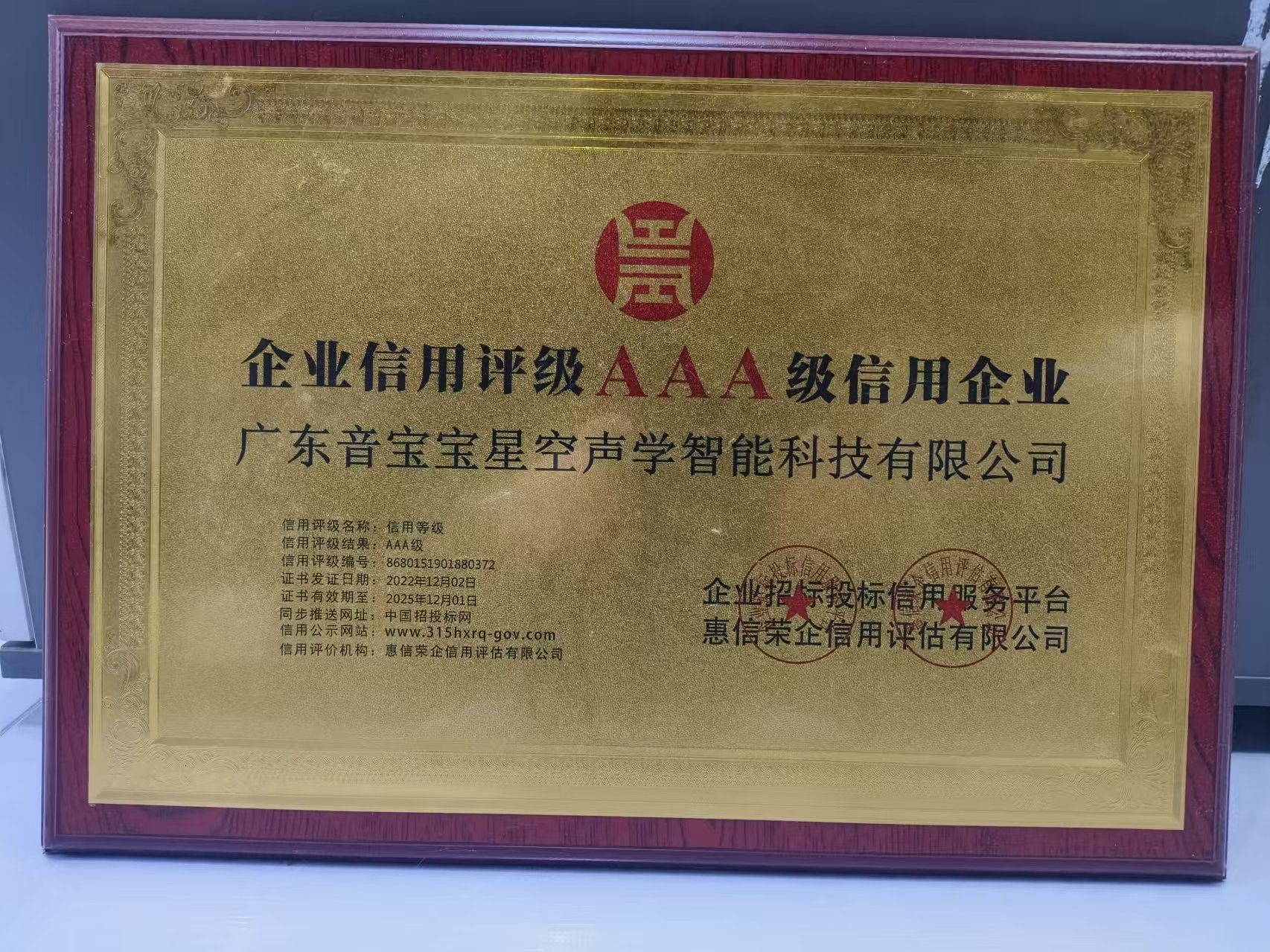 企业信用评级AAA级信用企业